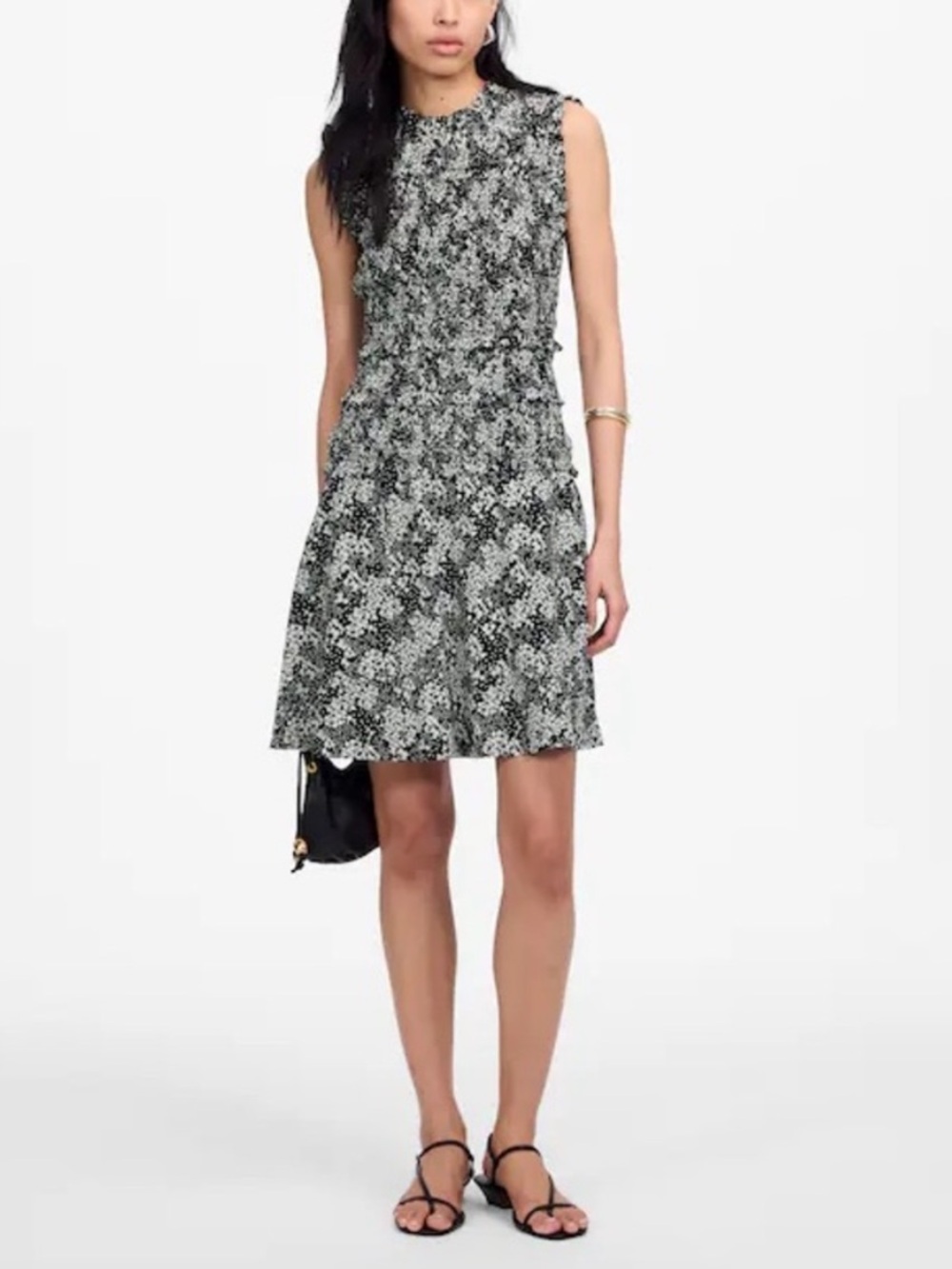 BOGO! Madewell Smocked Ruffle Mini Dress in Floral Harper Black White Size 6